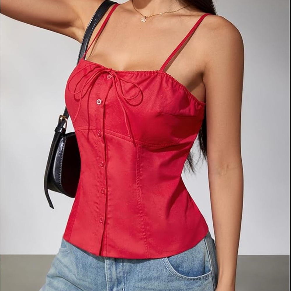 Missguided red tie top medium